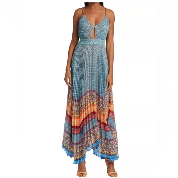 Alice + Olivia Gloria Chain-Strap Pleated Maxi Dress Size 0 - Picture 3 of 9